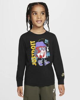 Camiseta para Niños de manga larga Nike Boxy Peace Negro